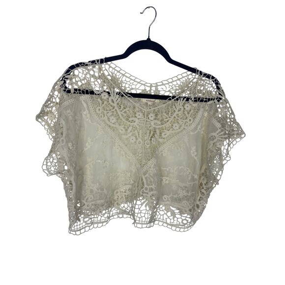 Cottagecore Sundance Lace Overlay Sheer Crochet Top Small - Picture 1 of 6